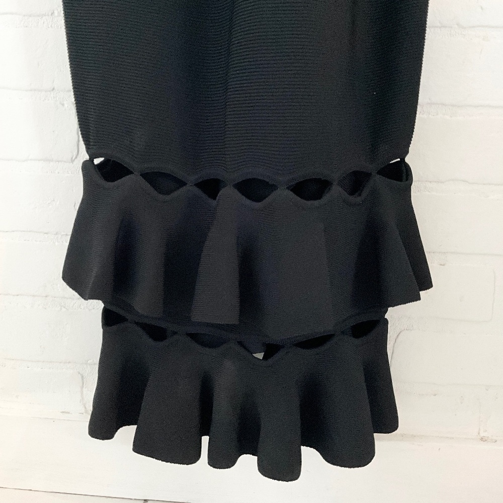 Sachin&Babi Black Ruffle Hem Maxi Dress Sheer Mesh Yoke Column Gown Floor Length - Picture 6 of 11